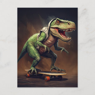 T-Rex-dinosaur reser på skateboard-födelsedagsfest Vykort