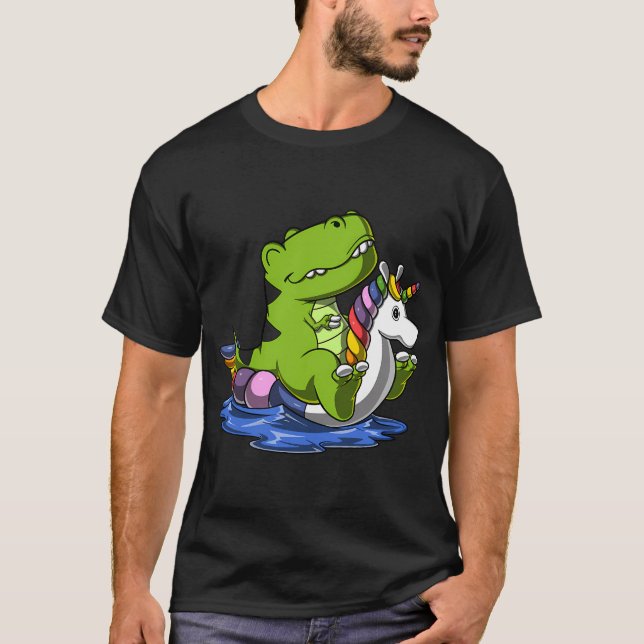 T-Rex-dinosaur ridande enhörning flotte T Shirt (Framsida)