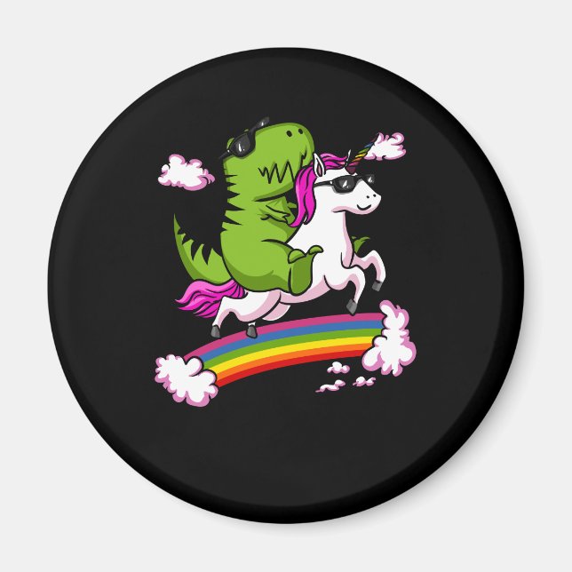 T-Rex Dinosaur Riding Magic Unicorn Rainbow Magnet (Framsidan)