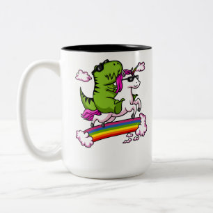T-Rex Dinosaur Riding Magic Unicorn Rainbow Två-Tonad Mugg