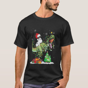 T Rex Dinosaur Riding Pug jul Santa Hat Long Shirt