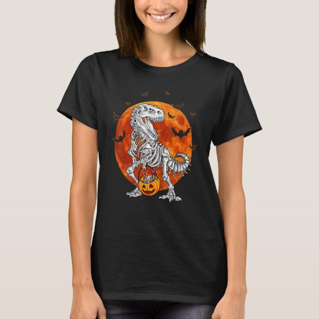 T Rex Dinosaur Skelett Halloween Godis Pumpa Shirt (Framsida)