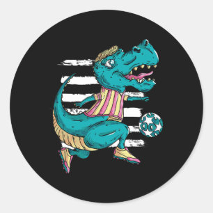 T-rex Dinosaur Spelar Fotboll - Trex Design  Runt Klistermärke