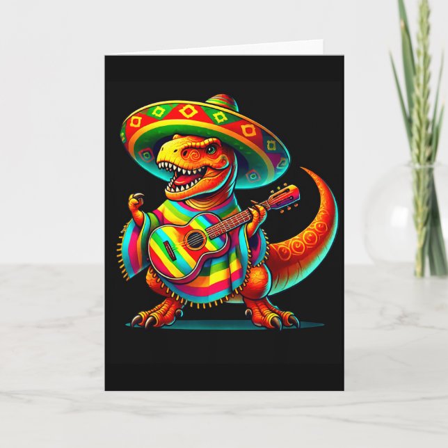 T-rex-dinosaur spelar gitarr cinco de mayo mexica kort (Framsida)