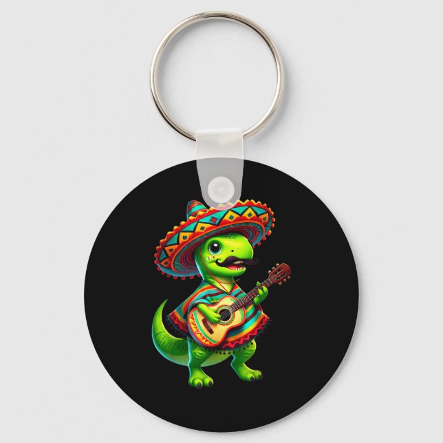 T-rex-dinosaur spelar gitarr cinco de mayo mexica nyckelring (Framsida)