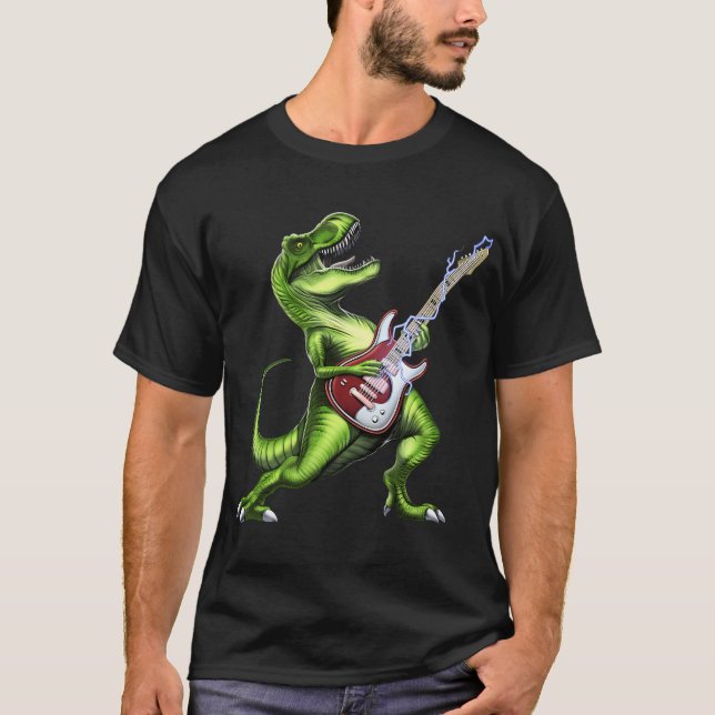 T-Rex-dinosaur spelar gitarr T Shirt (Framsida)