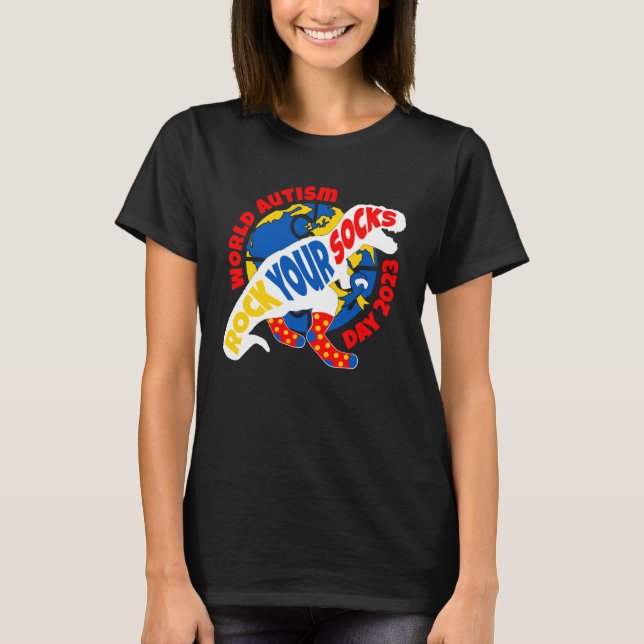 T REX Dinosaur Sten din sockelautismmedvetenhet Da T Shirt (Framsida)