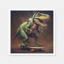 T-Rex Dinosaur Stigning en Skateboard-Födelsedagsf Pappersservett