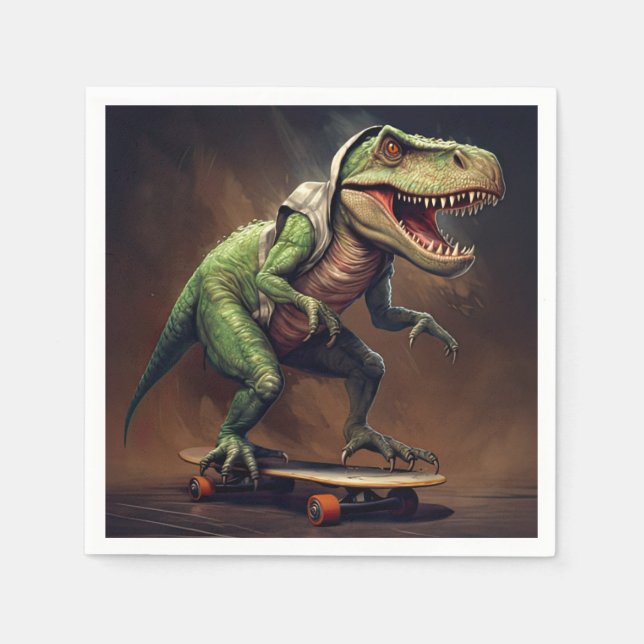 T-Rex Dinosaur Stigning en Skateboard-Födelsedagsf Pappersservett (Framsidan)