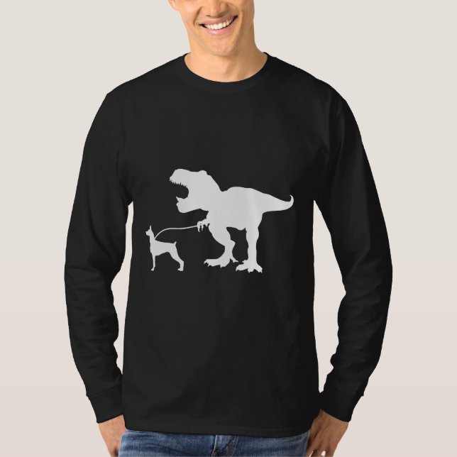 T Rex Dinosaur t Rex Walking Doberman Hund Doberma Shirt (Framsida)