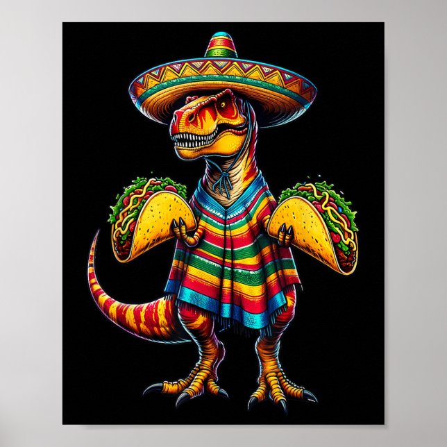 T-rex Dinosaur Taco Älskare Cinco De Mayo Sombrero Poster (Framsidan)
