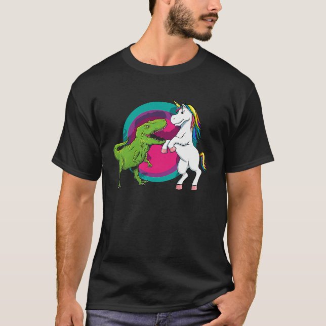 T Rex Dinosaur VS Unicorn  Animal Shirt (Framsida)