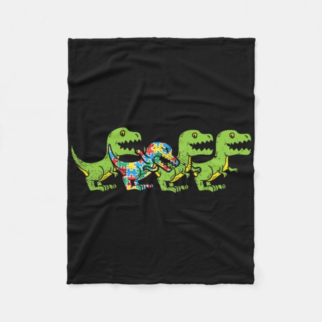 T-rex Dinosaurier Pussel Dino Autism Medvetenhet A Fleecefilt (Framsidan)