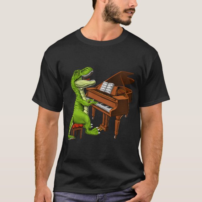 T-Rex dinosaurpianist T Shirt (Framsida)