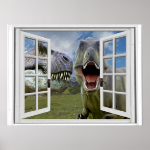 T-Rex Dinosaurs Faux-fönster Poster