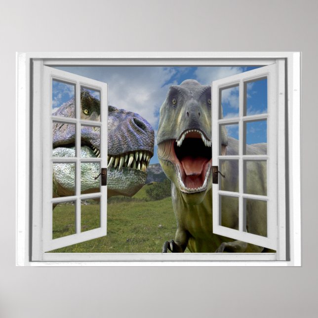 T-Rex Dinosaurs Faux-fönster Poster (Framsidan)