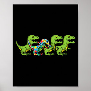 T-Rex Dinosaurs Puzzle Dino Autism Awareness ASL B Poster