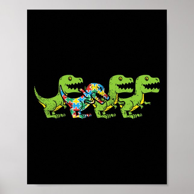T-Rex Dinosaurs Puzzle Dino Autism Awareness ASL B Poster (Framsidan)