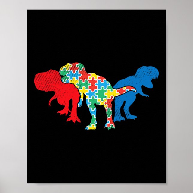 T-Rex Dinosaurs Puzzle Dino Autism Awareness ASL G Poster (Framsidan)