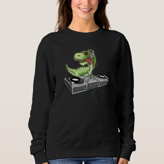 T Rex DJ-fest Klubb Disk Jockey Edm Dans Dinosauri Shirt (Framsida)