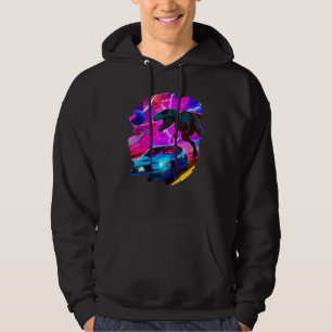 T Rex dosinosaur Chasing sportbil i Space Tyranno Hoodie