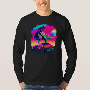 T Rex dosinosaur Chasing sportbil i Space Tyranno Shirt