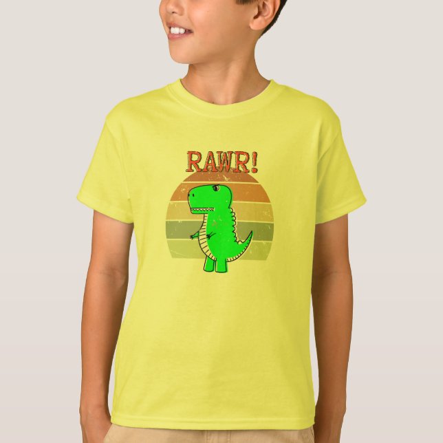 T-Rex-dosinosaur-solnedgång för Arg och Tecknad T Shirt (Framsida)