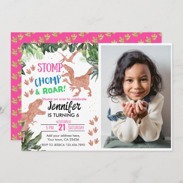 T-Rex-dosinosaur-tema Inbjudningar (Fram/baksida)