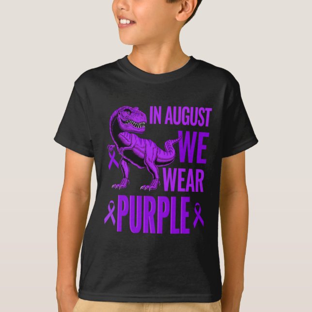 T rex dosinosaurier i augusti Vi Bära Lila överdos Shirt (Framsida)