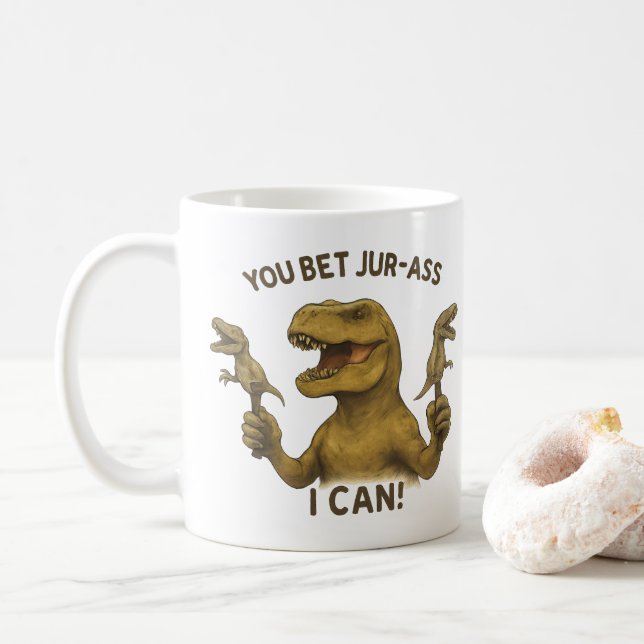 T-Rex du Bet Jur-Ass jag kan Kaffemugg (Med munk)