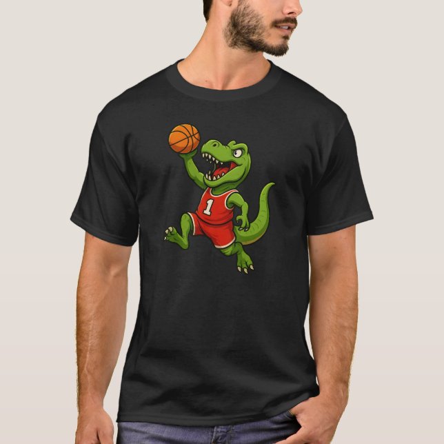 T-Rex Dunk: The Basketball Dinosaur T Shirt (Framsida)