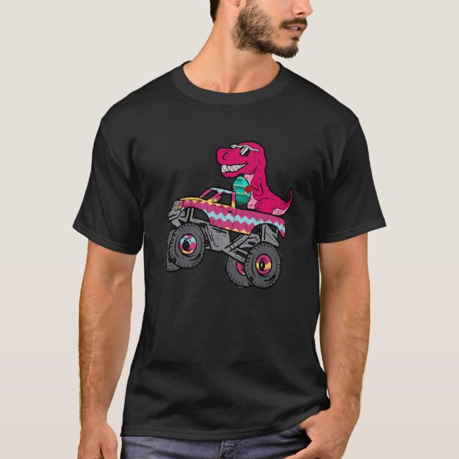 T Rex Easter Bunny Dinosaur Boys Monster Truck Kid T Shirt (Framsida)