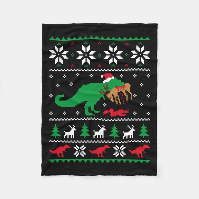 T Rex Eating Reindeer Funny Dinosaur Christmas Ugl Fleecefilt (Framsidan)