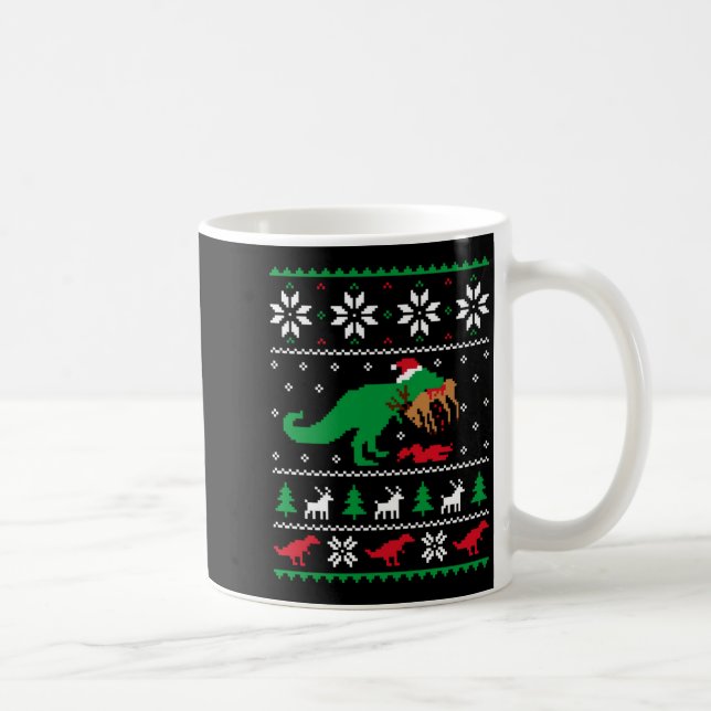 T Rex Eating Reindeer Funny Dinosaur Christmas Ugl Kaffemugg (Höger)