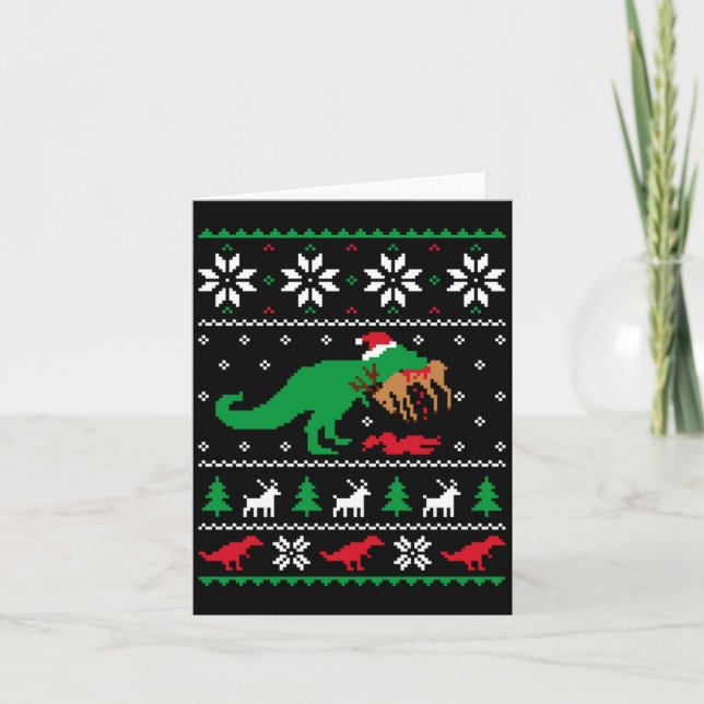 T Rex Eating Reindeer Funny Dinosaur Christmas Ugl Kort (Framsida)