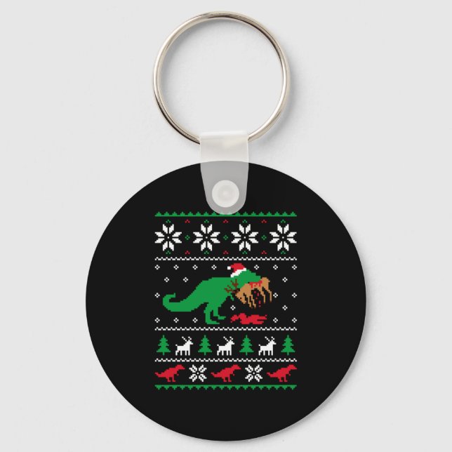 T Rex Eating Reindeer Funny Dinosaur Christmas Ugl Nyckelring (Framsida)