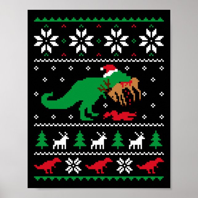 T Rex Eating Reindeer Funny Dinosaur Christmas Ugl Poster (Framsidan)