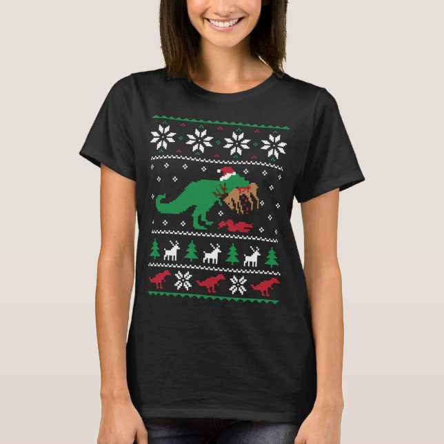 T Rex Eating Reindeer Funny Dinosaur jul Ugl Shirt (Framsida)