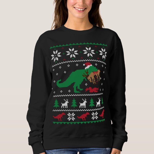 T Rex Eating Reindeer Funny Dinosaur jul Ugl Shirt (Framsida)