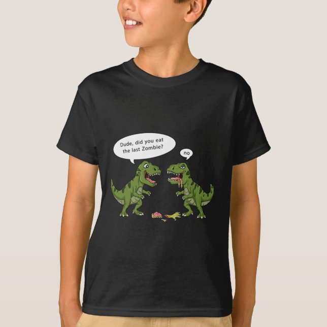 T Rex Eats Zombie Halloween Boys Girls Kids Roligt T Shirt (Framsida)