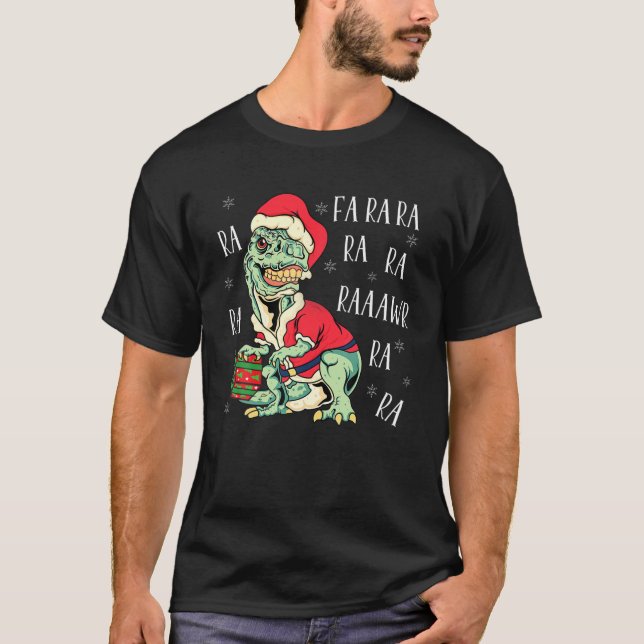 T Rex Fa Ra Ra Ra Ra Rawr Juldinosaur Santa Dinosa T Shirt (Framsida)