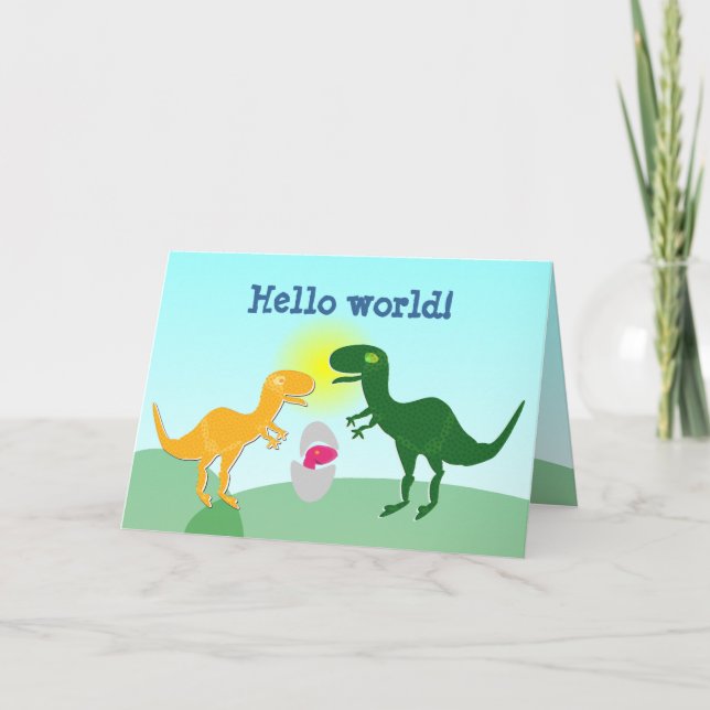T-Rex Family Dino Baby Egg Hej World Card Kort (Framsida)