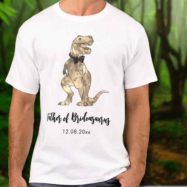 T-Rex Far i Brideasaurus Dinosaur Bröllop T Shirt (Father of Brideasaurus dinosaur wedding T-shirt with funny T-Rex wearing a bow tie)