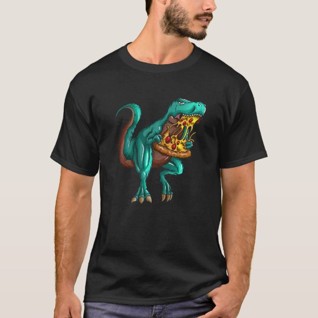 T rex Fast Food  Tyrannosaurus Rex Eats Pizza Fan  T Shirt (Framsida)