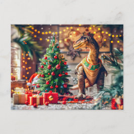 T-Rex firar jul vid träd Helg Vykort