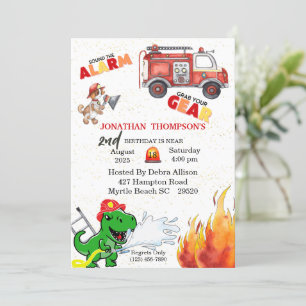 T Rex Firemans 2:a födelsedagsinbjudan Inbjudningar