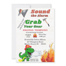 T Rex Firemans 4e födelsedagen Party-inbjudan