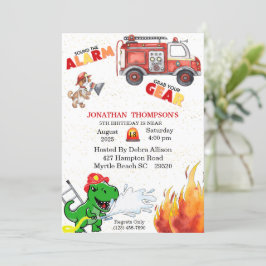 T Rex Firemans 5:e Födelsedagsfest inbjudan
