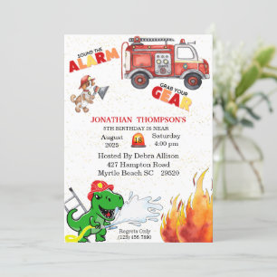 T Rex Firemans 5:e Födelsedagsfest inbjudan