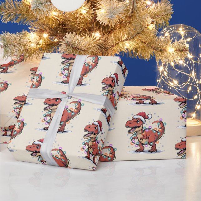 T-Rex Funny Boy jul Ljus Wrapping Papper Presentpapper (Helgdagar)